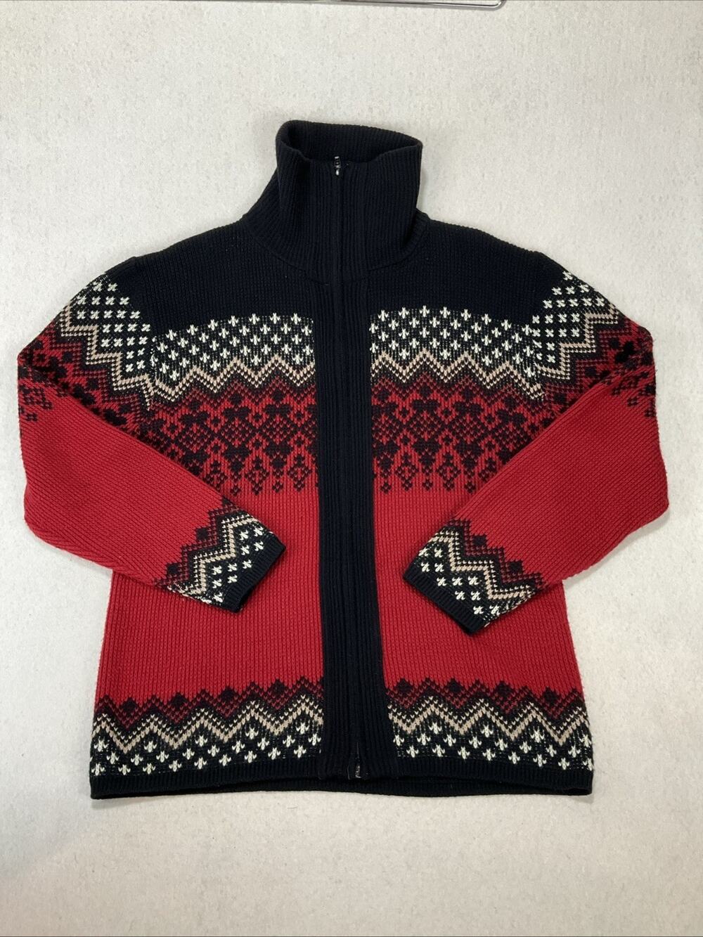 Vintage Montgomery Ward Cardigan Sweater Women's M Fair Isle Winter Holiday Ski